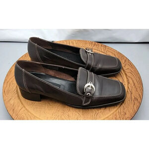 ETIENNE AIGNER 'JULES' Classic Brown Leather Buckle Loafers Women's Size 7